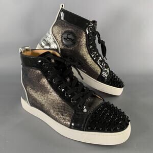 CHRISTIAN LOUBOUTIN Size 8.5 Black Metallic Studded Sneakers